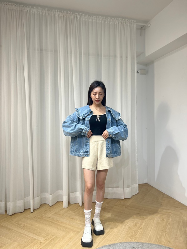 坑條針織感寬腰頭短褲